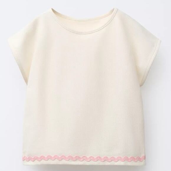 ZARA Girls Wavy Trim Pique NWOT Top | 3T - Picture 1 of 4